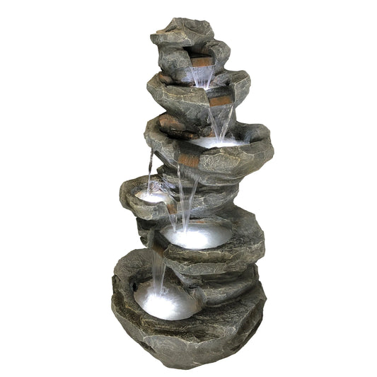 Cascading Natural Rock LED Lighting Water Feature