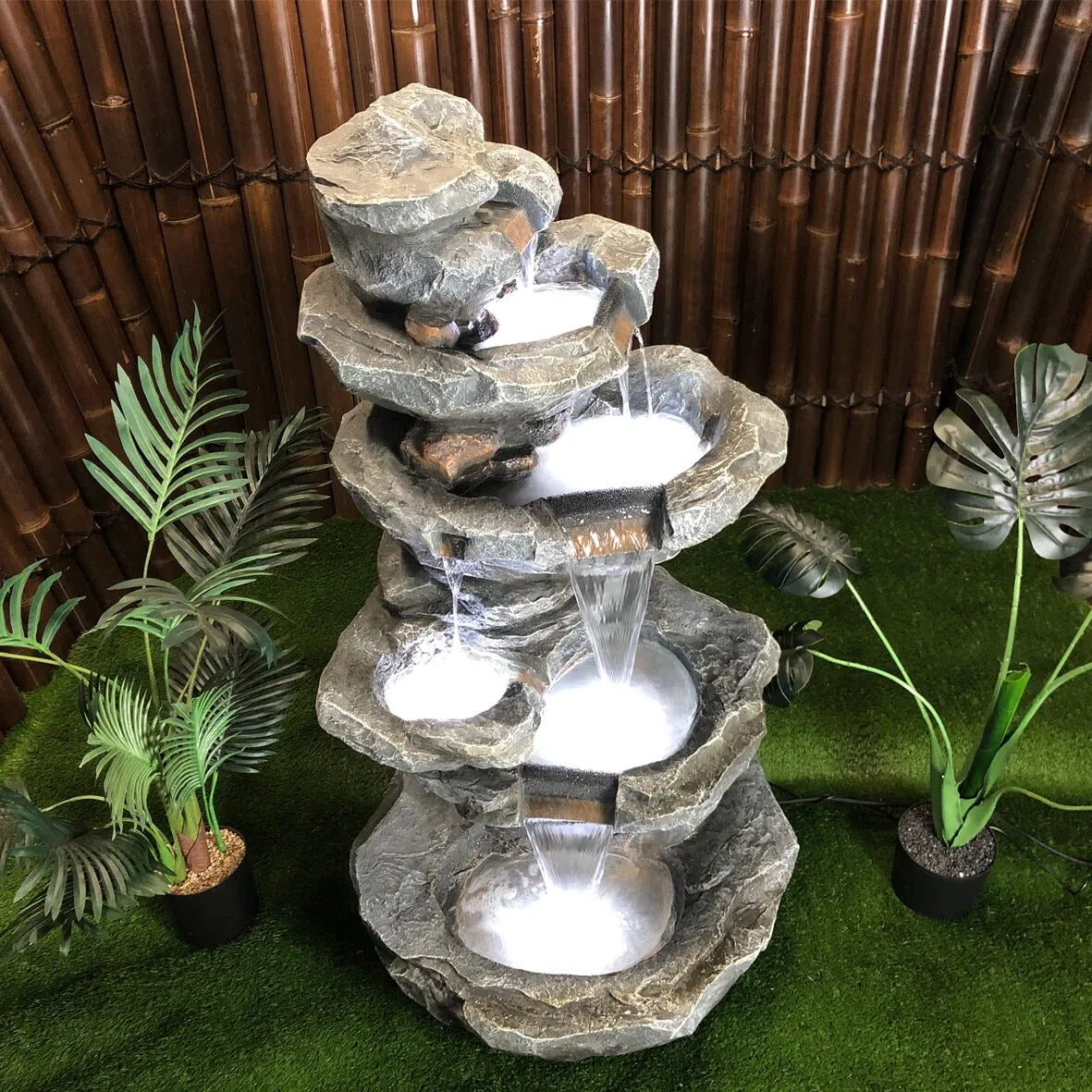 Cascading Natural Rock LED Lighting Water Feature