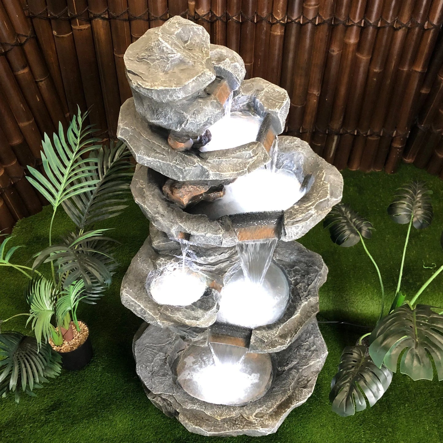 Cascading Natural Rock LED Lighting Water Feature