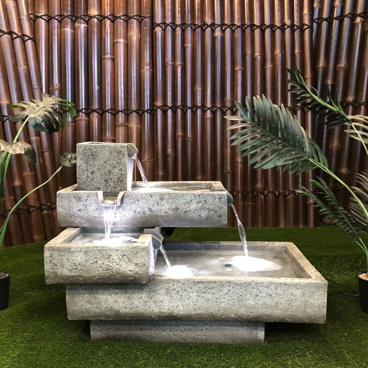 Modern Tiered Stone Look LED Lighting Water Feature