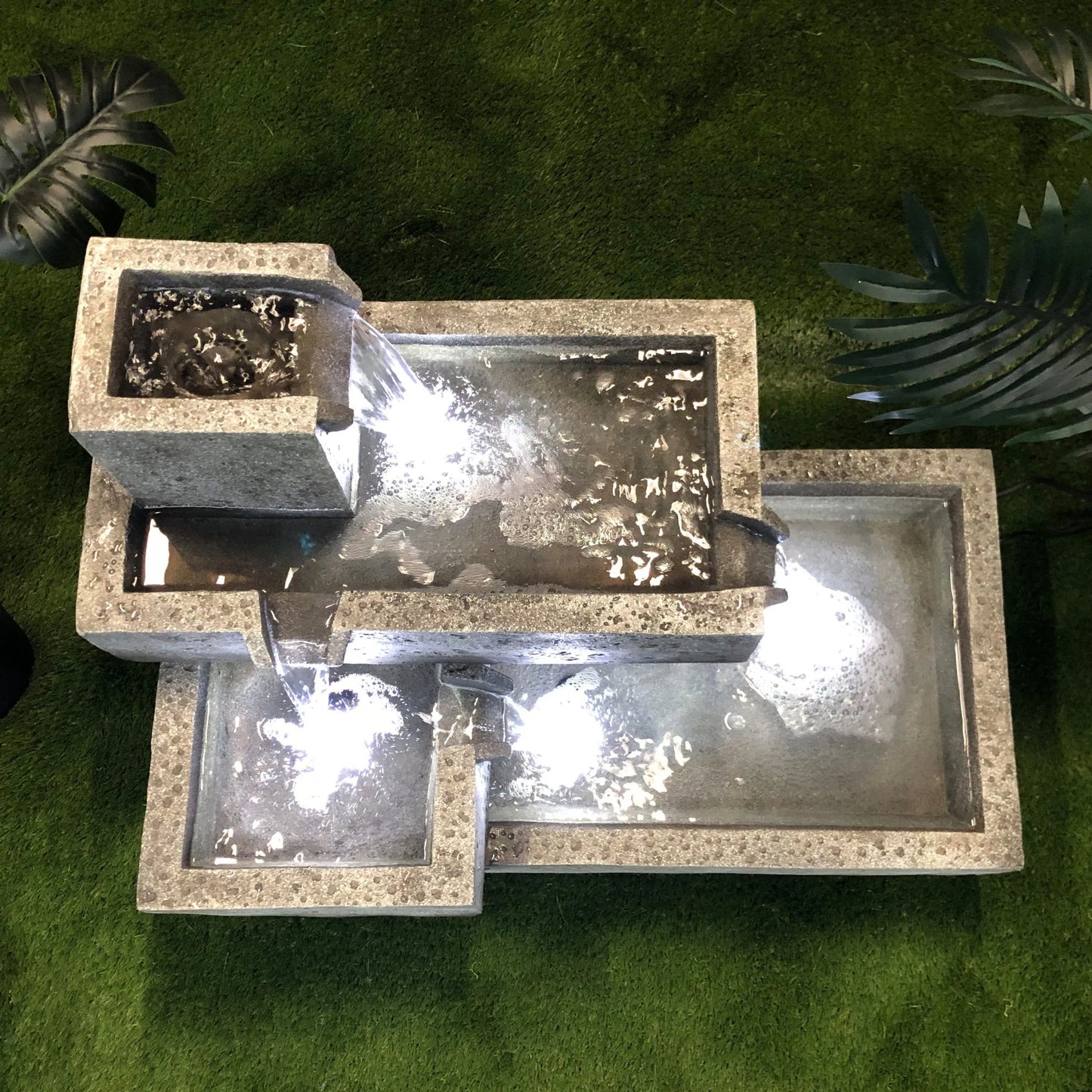 Modern Tiered Stone Look LED Lighting Water Feature