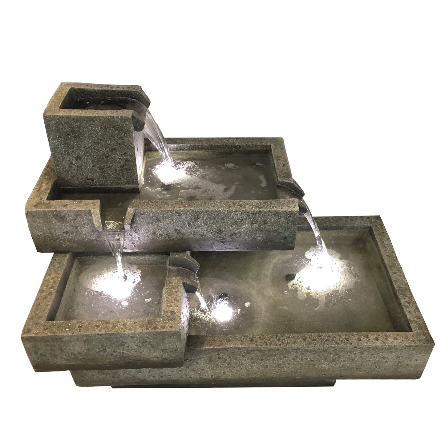 Modern Tiered Stone Look LED Lighting Water Feature