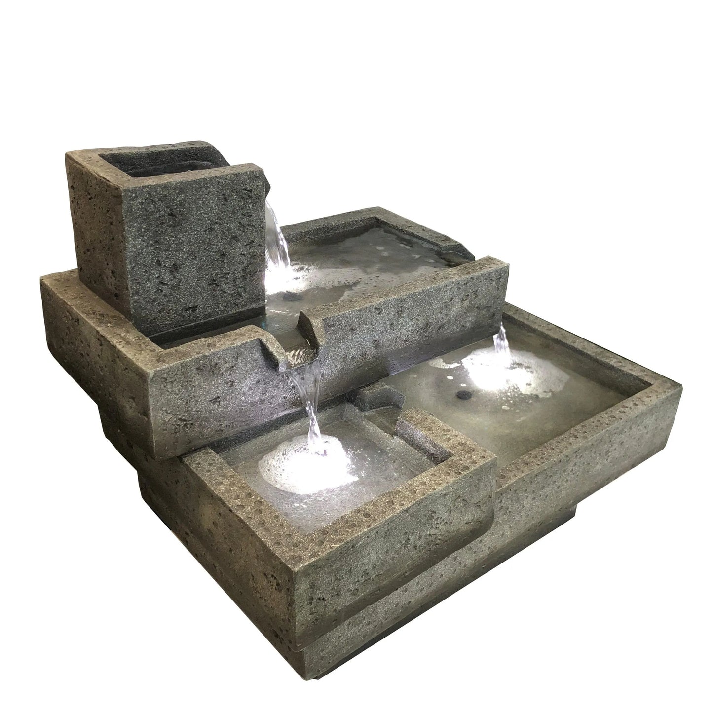 Modern Tiered Stone Look LED Lighting Water Feature