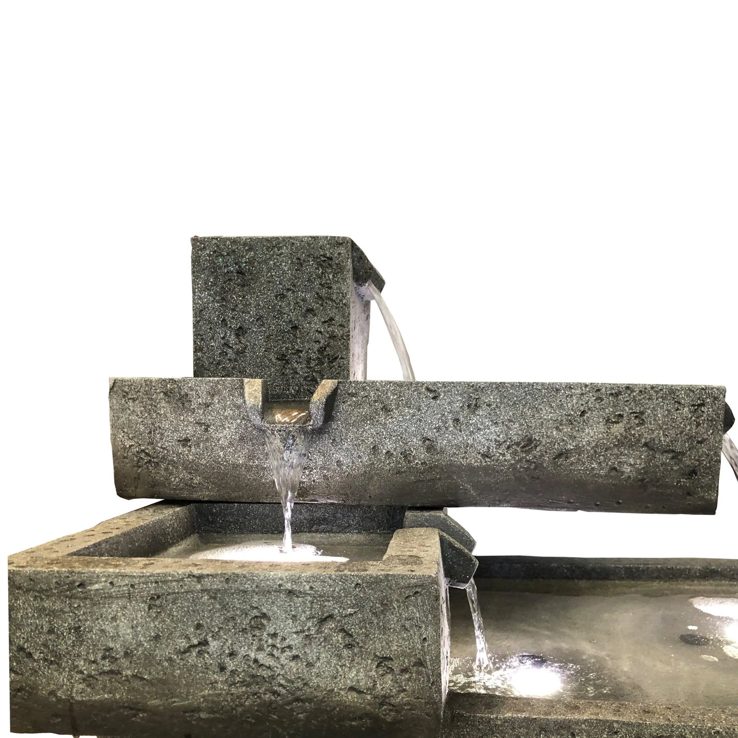 Modern Tiered Stone Look LED Lighting Water Feature