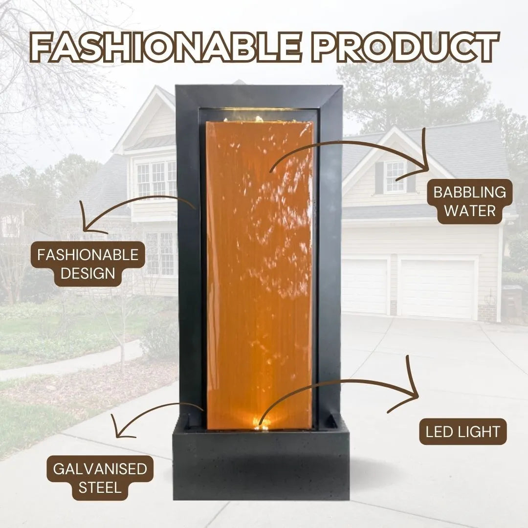 Modern Bronze Frame LED Lighting Wall Water Feature