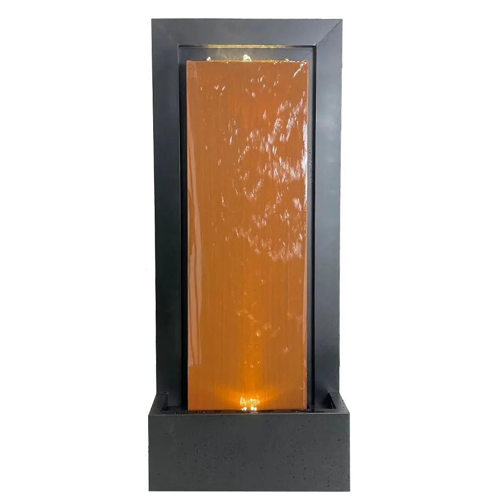 Modern Bronze Frame LED Lighting Wall Water Feature