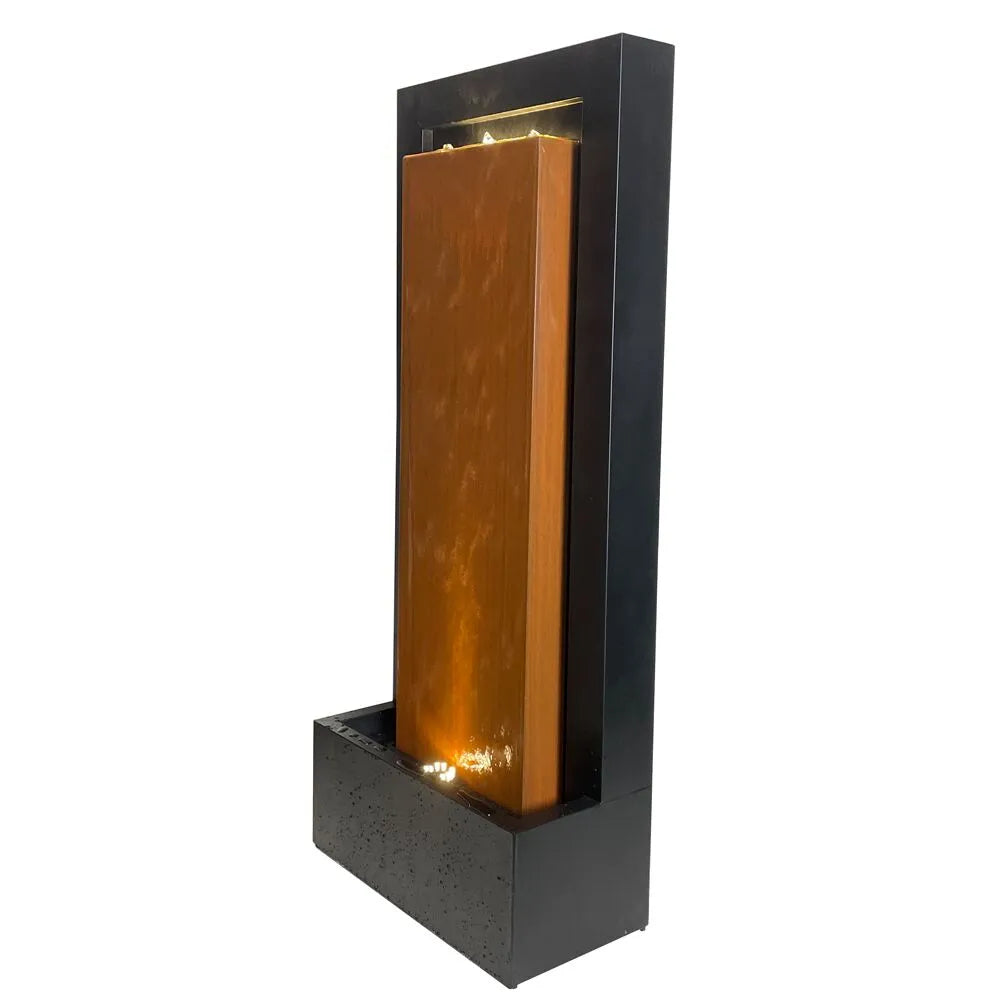 Modern Bronze Frame LED Lighting Wall Water Feature