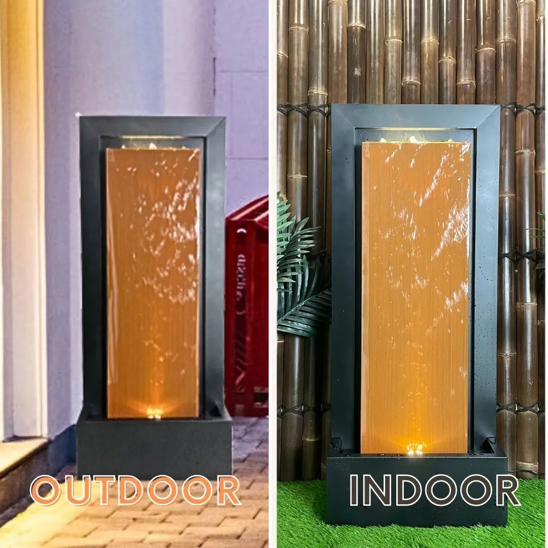 Modern Bronze Frame LED Lighting Wall Water Feature