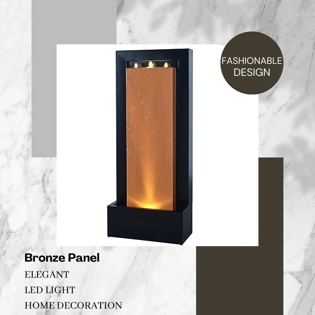 Modern Bronze Frame LED Lighting Wall Water Feature