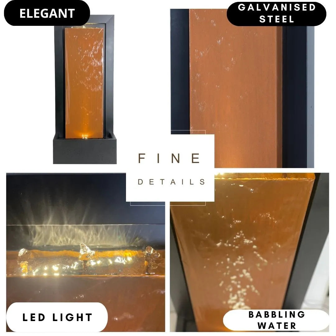 Modern Bronze Frame LED Lighting Wall Water Feature