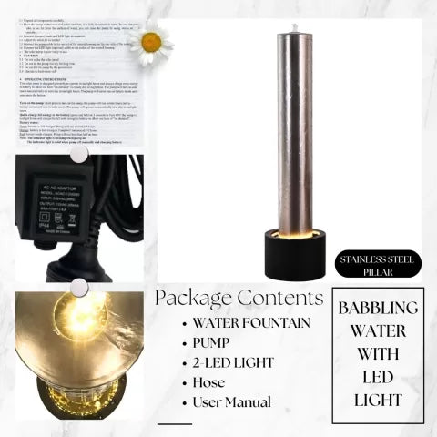 Modern Stainless Steel Bubbling LED Light Water Feature