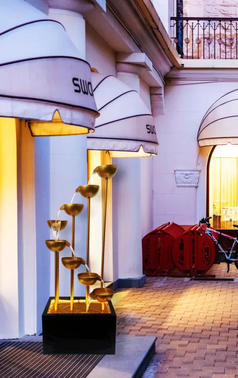 Cascading Copper Bowls LED Lighting Water Feature