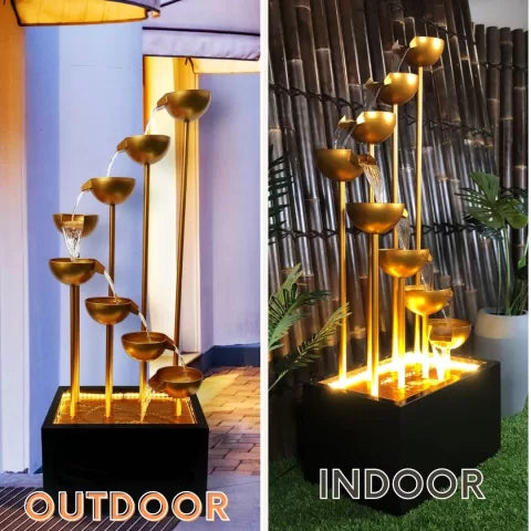 Cascading Copper Bowls LED Lighting Water Feature