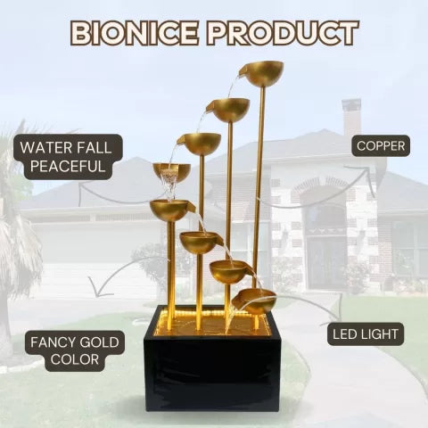 Cascading Copper Bowls LED Lighting Water Feature