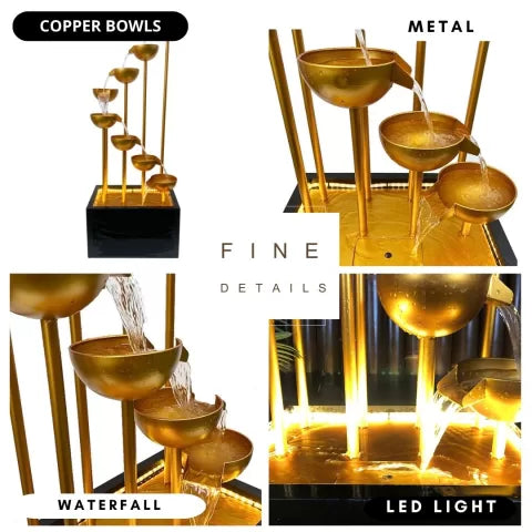 Cascading Copper Bowls LED Lighting Water Feature
