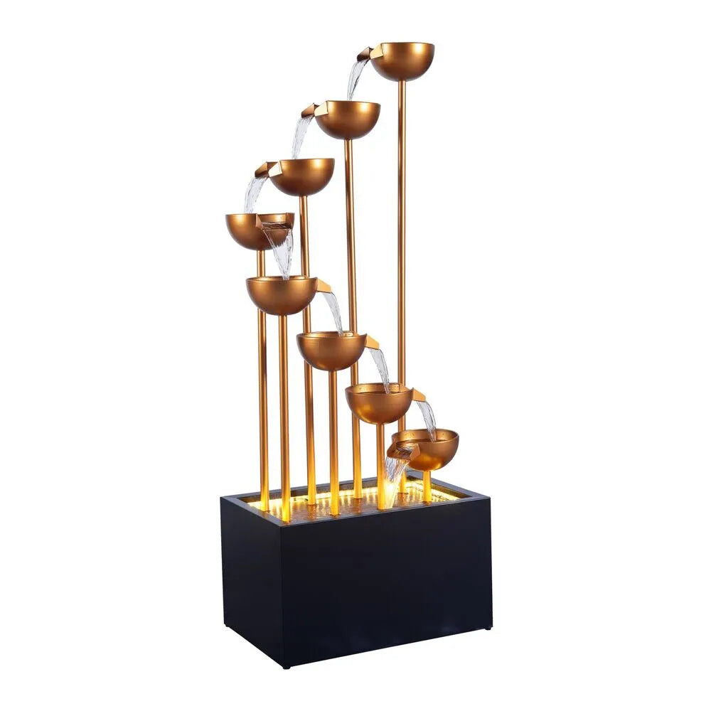 Cascading Copper Bowls LED Lighting Water Feature