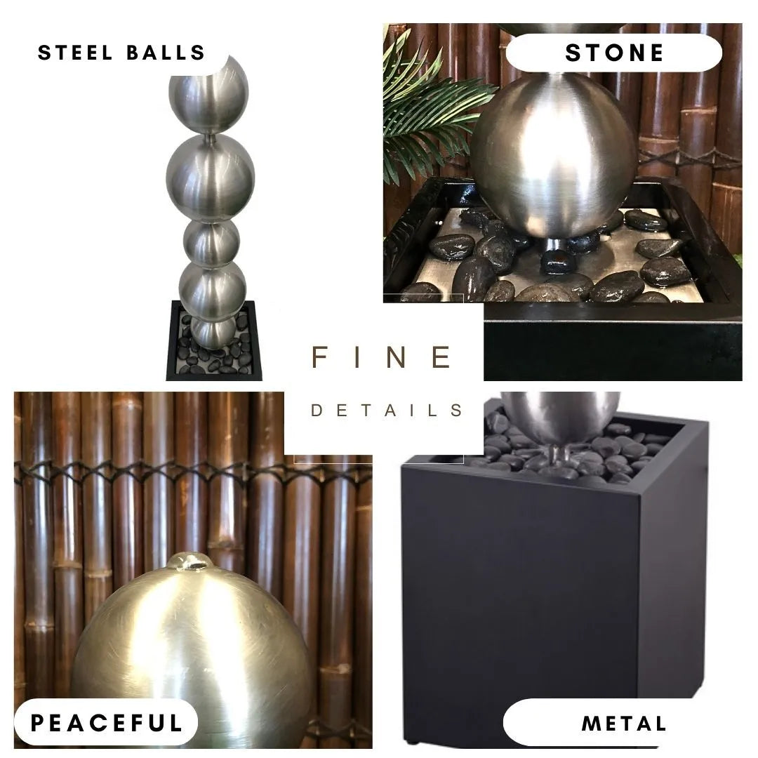 Modern Minimalist Steel Sphere Column Water Feature