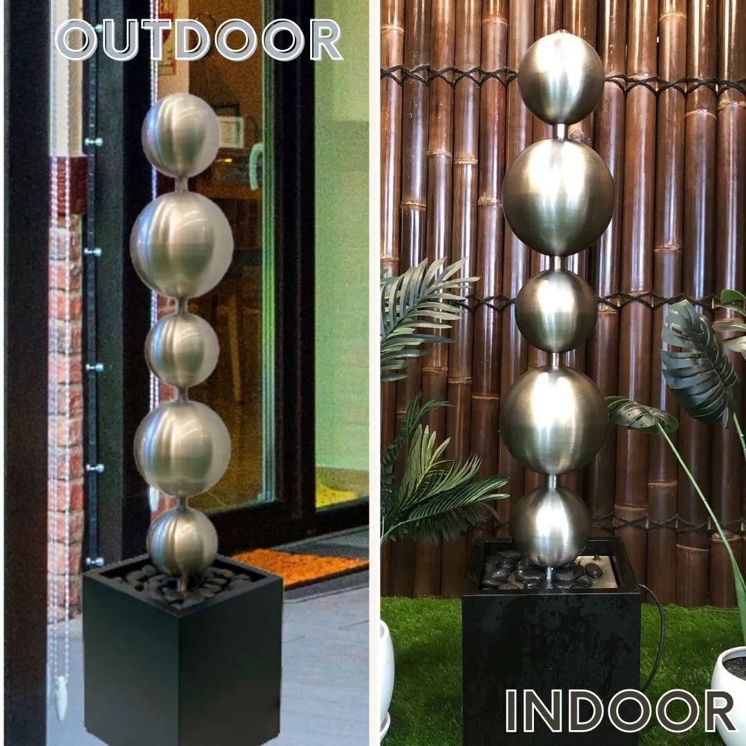 Modern Minimalist Steel Sphere Column Water Feature