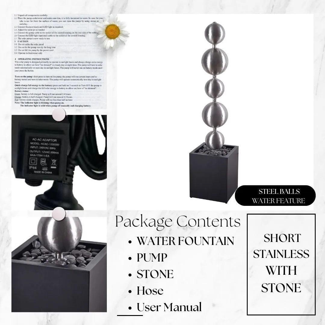 Modern Minimalist Steel Sphere Column Water Feature