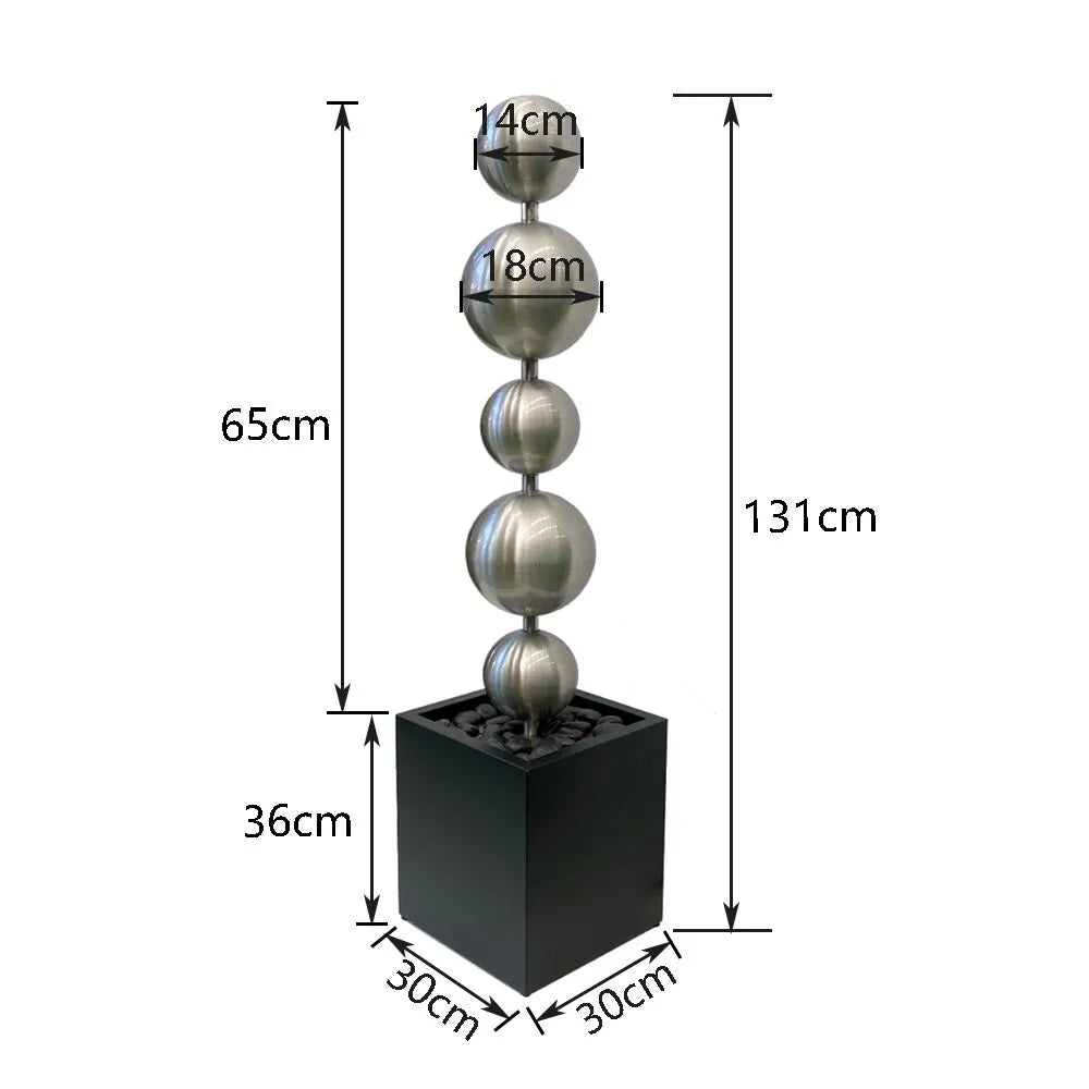 Modern Minimalist Steel Sphere Column Water Feature