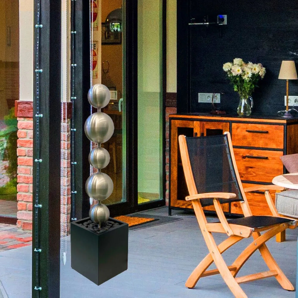 Modern Minimalist Steel Sphere Column Water Feature