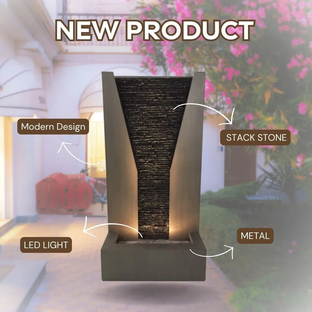 Modern Vertical Wall Water Feature with LED Lighting