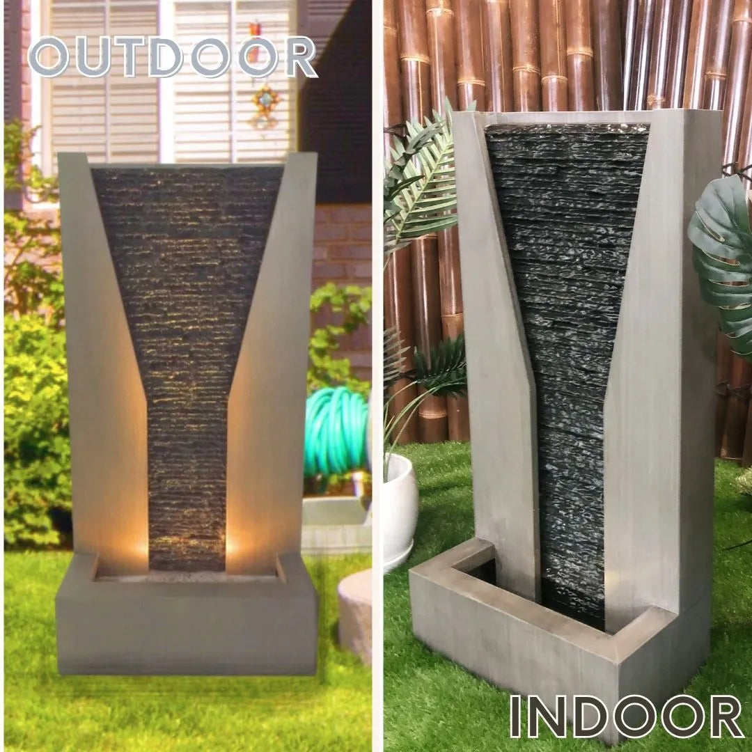 Modern Vertical Wall Water Feature with LED Lighting