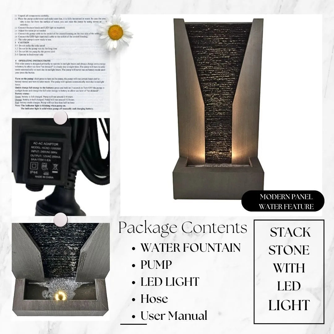 Modern Vertical Wall Water Feature with LED Lighting