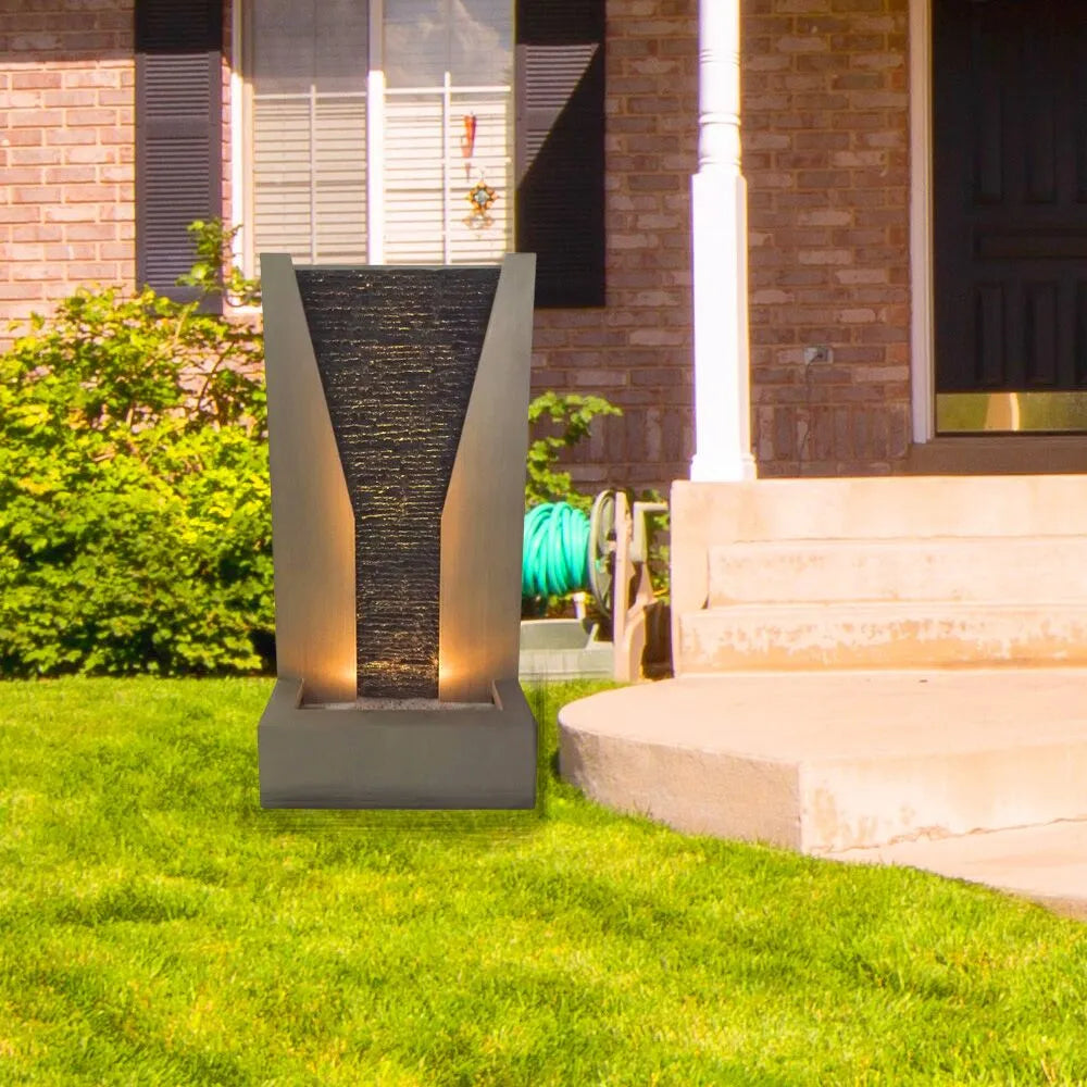 Modern Vertical Wall Water Feature with LED Lighting