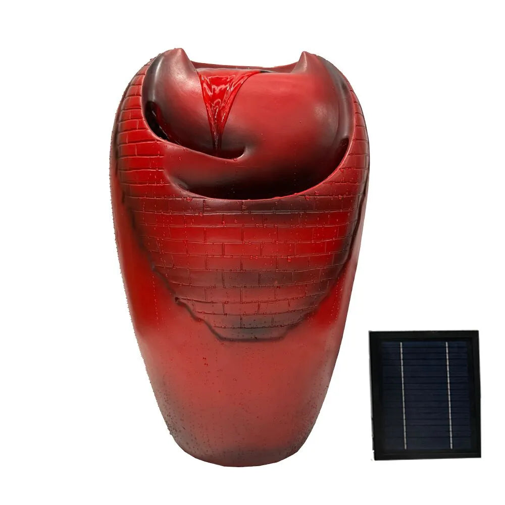 Solar Red Ceramic Urn Garden Water Feature
