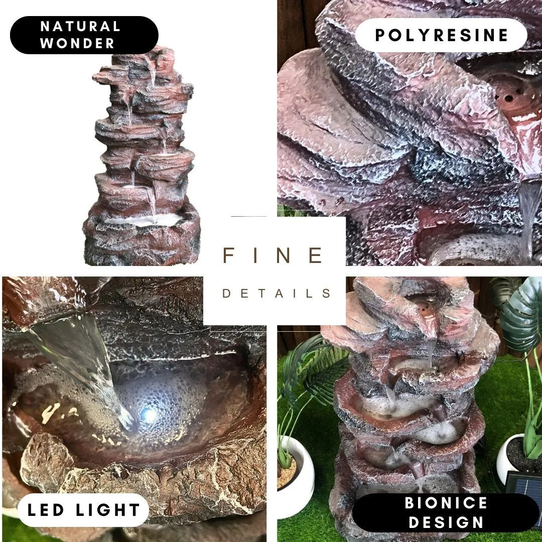 Solar Cascading Rock Water Feature with LED lighting