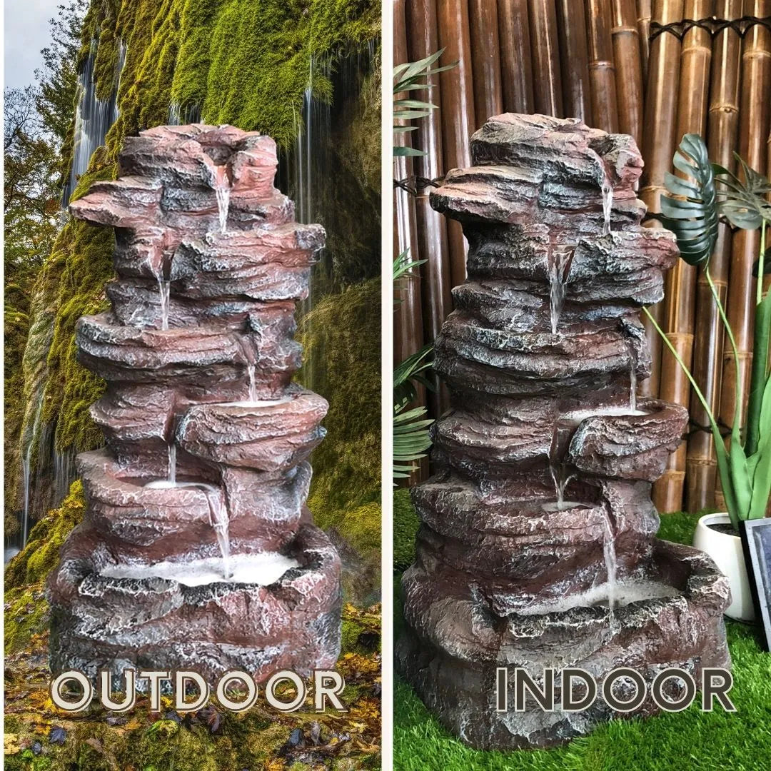 Solar Cascading Rock Water Feature with LED lighting