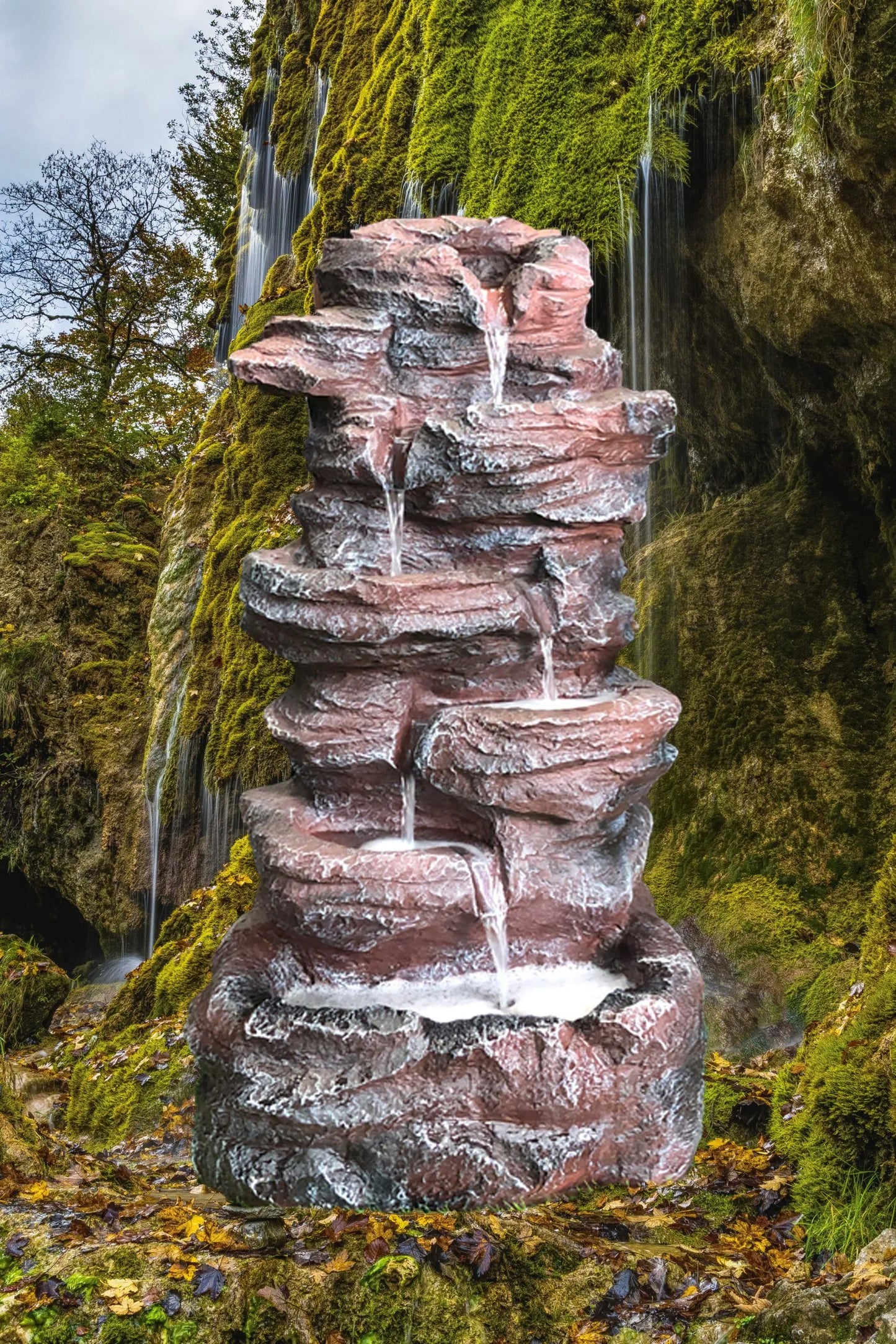 Solar Cascading Rock Water Feature with LED lighting