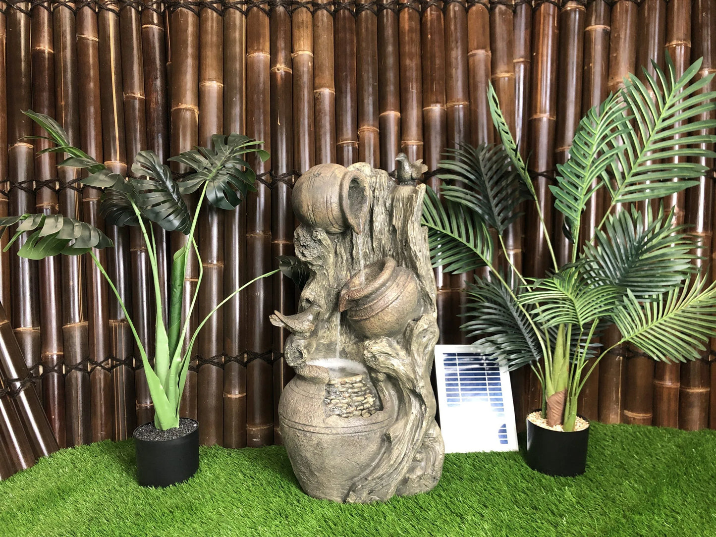 Solar Rustic Rock Bowl Water Feature with LED Light