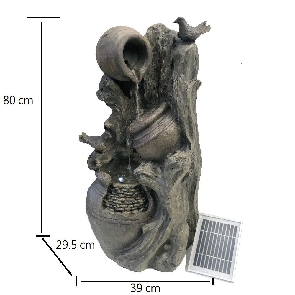 Solar Rustic Rock Bowl Water Feature with LED Light