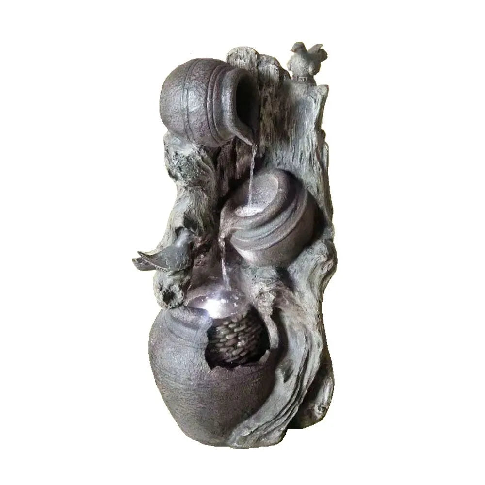 Solar Rustic Rock Bowl Water Feature with LED Light