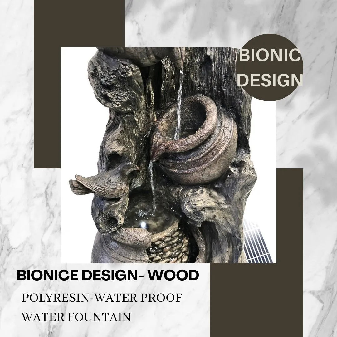 Solar Rustic Rock Bowl Water Feature with LED Light