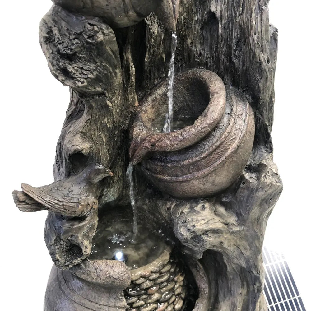 Solar Rustic Rock Bowl Water Feature with LED Light