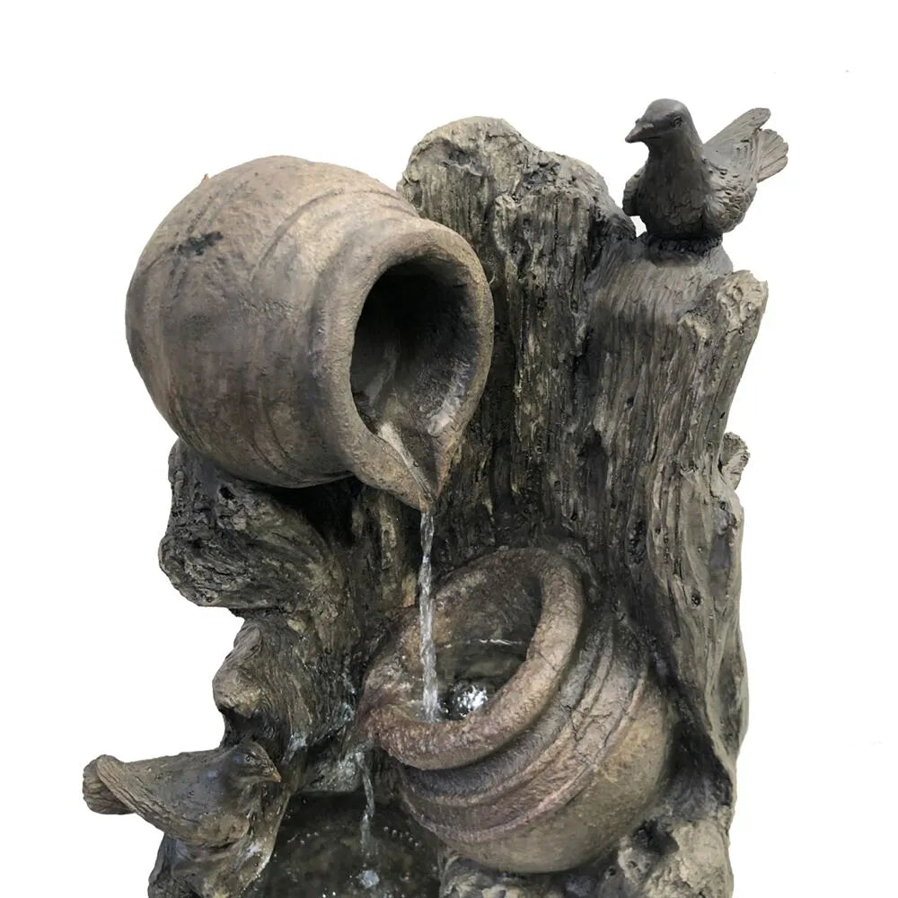 Solar Rustic Rock Bowl Water Feature with LED Light