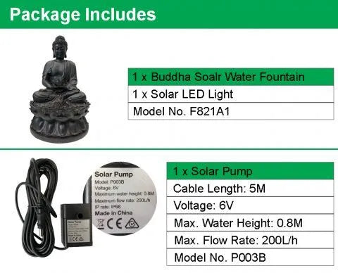 Solar powered Buddha LED Light Water Feature