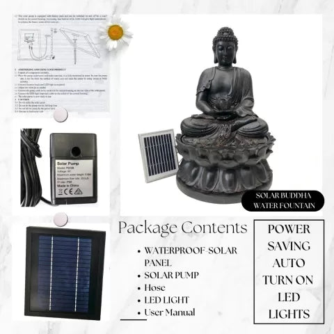 Solar powered Buddha LED Light Water Feature