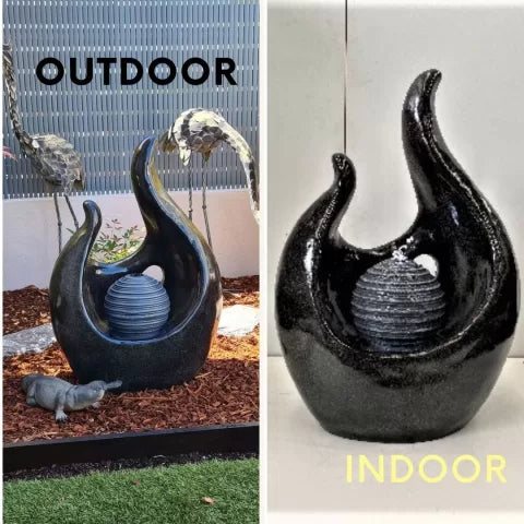 Artistic Solar Sphere and Flame Water Feature with LED