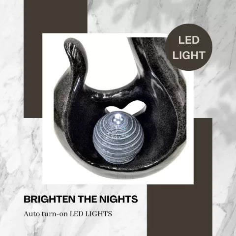 Artistic Solar Sphere and Flame Water Feature with LED