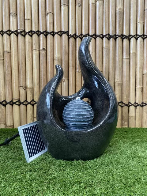 Artistic Solar Sphere and Flame Water Feature with LED