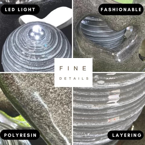 Artistic Solar Sphere and Flame Water Feature with LED