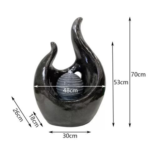 Artistic Solar Sphere and Flame Water Feature with LED