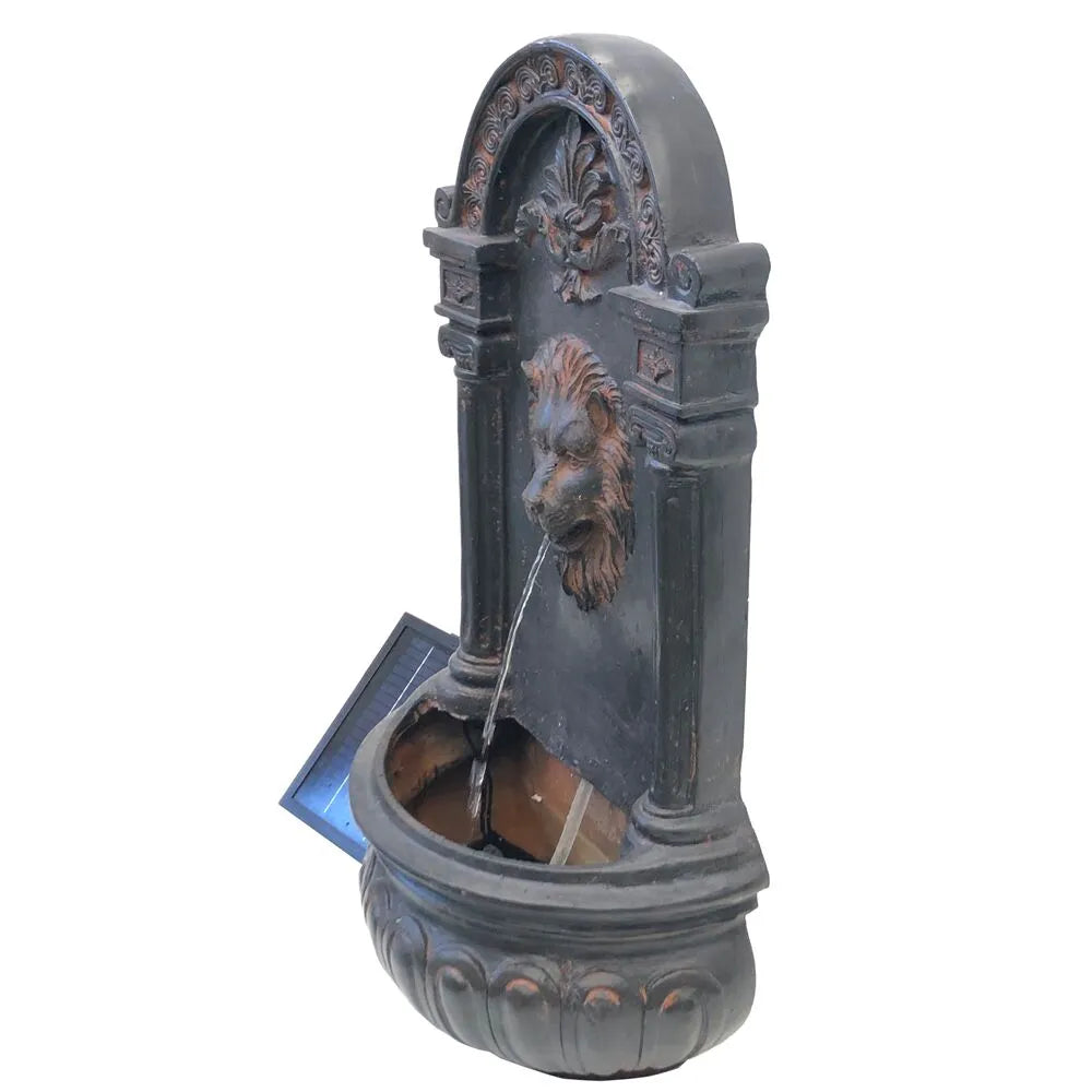 Solar Rustic Lion Spout Wall Water Feature with LED
