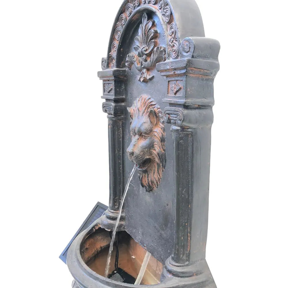 Solar Rustic Lion Spout Wall Water Feature with LED