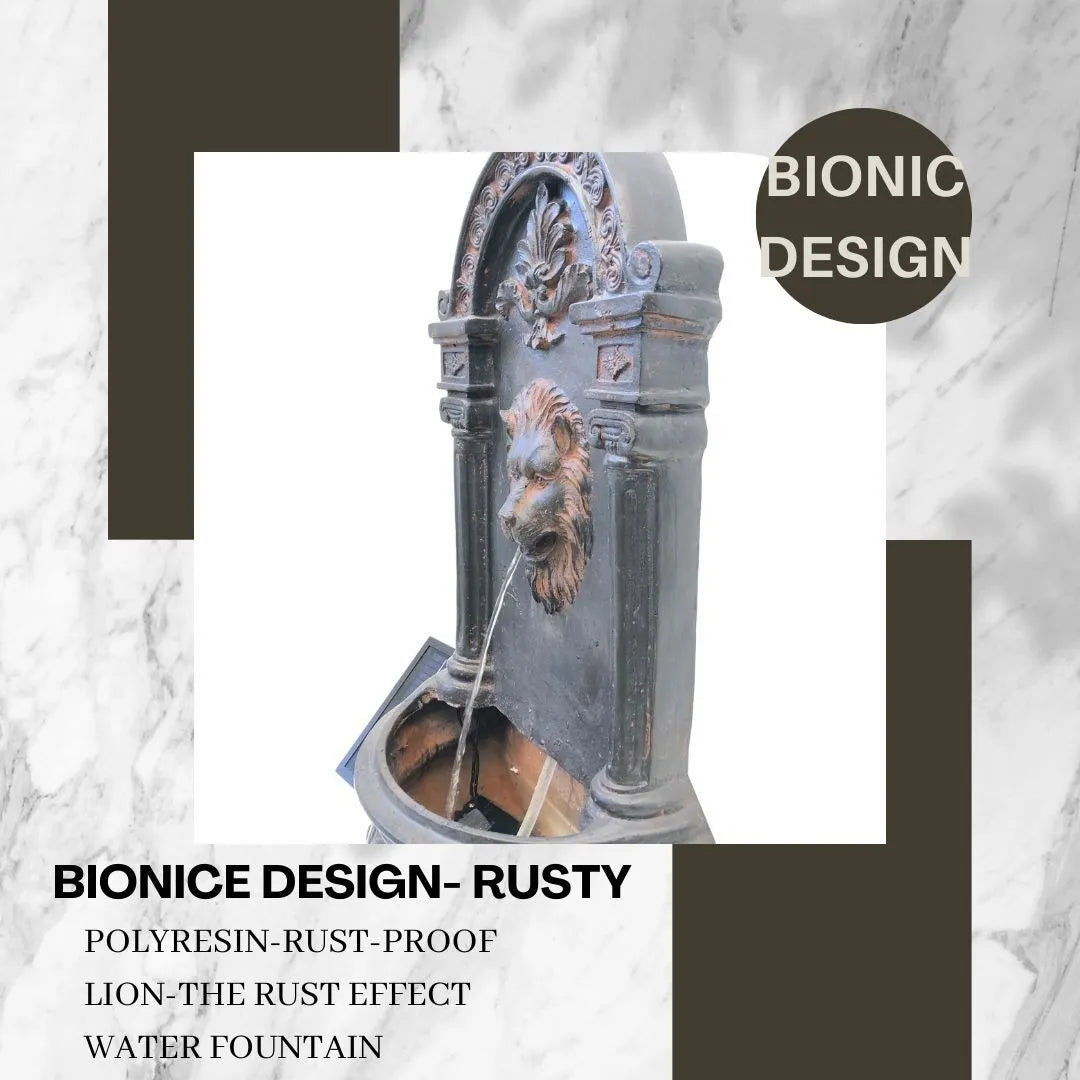 Solar Rustic Lion Spout Wall Water Feature with LED