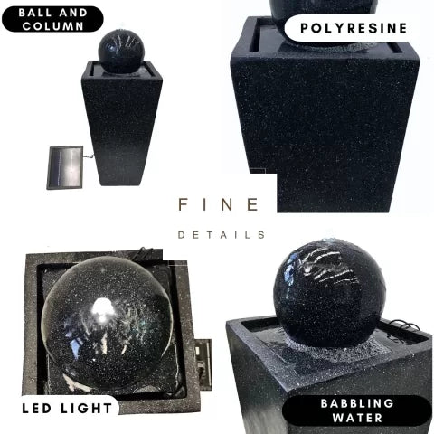 Solar Sphere Pedestal Water Feature with LED Light